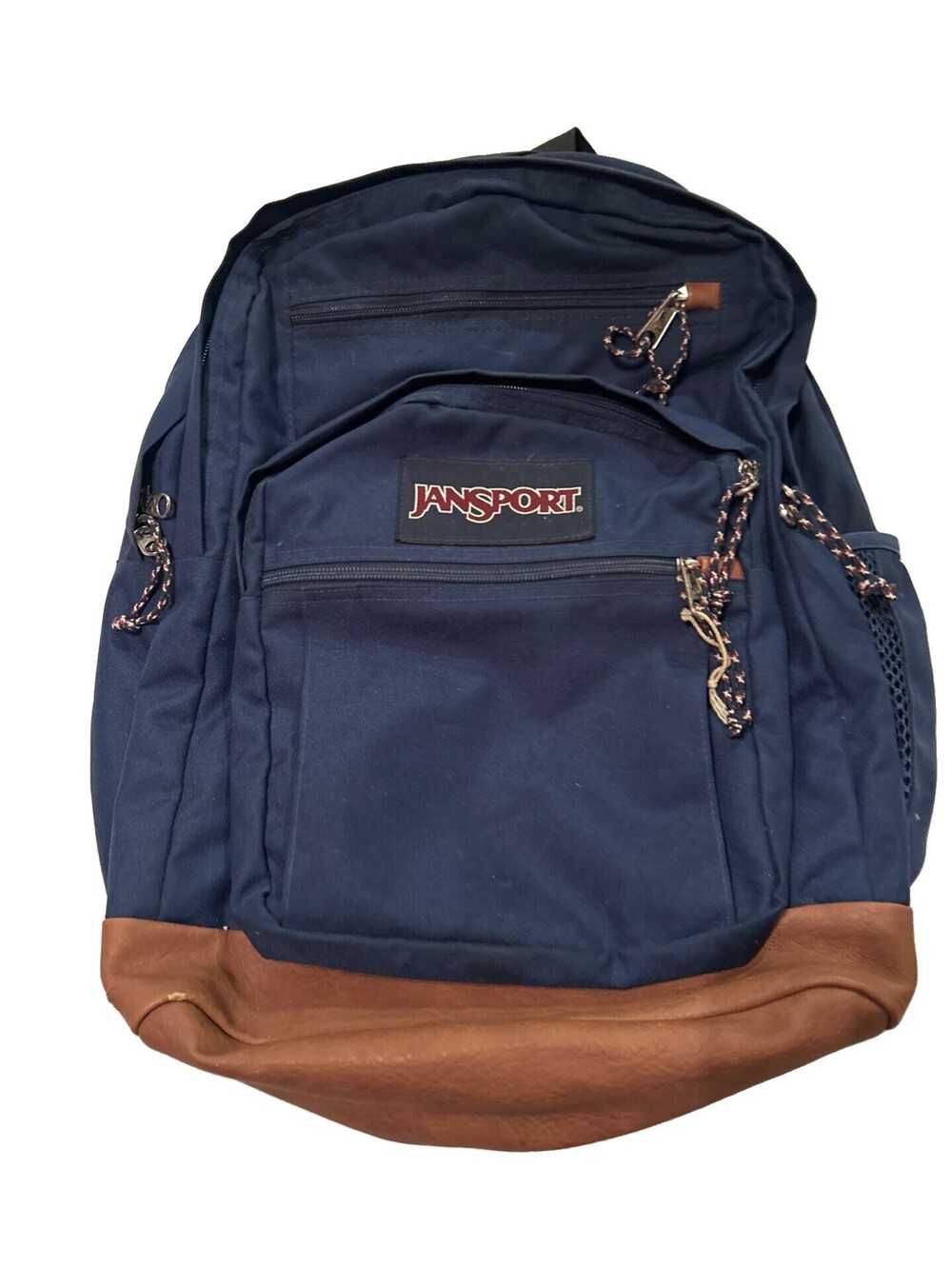JanSport Cool Student Backpack Blue Tan Leather Bottom Laptop 34L